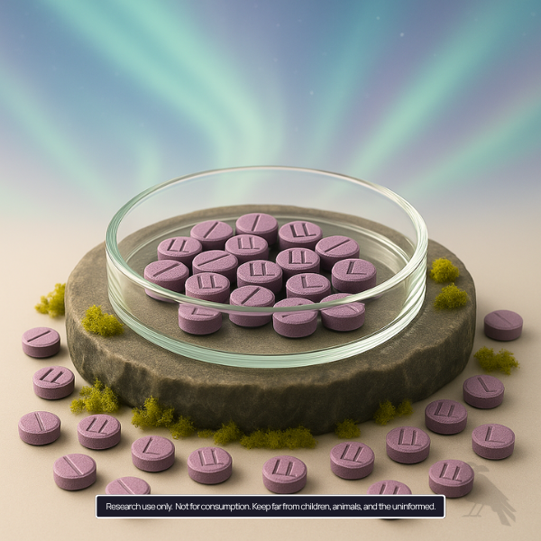 4-aco-met-pellets-20mg-valhalla 4-AcO-MET Pellets 20mg under aurora light psilocin-inspired tryptamine form